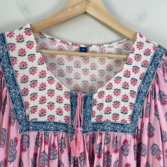 Old Navy Womens Plus 3X Elbow Length Split Neck Floral Poet Swing Blouse Shirt - Picture 9 of 12